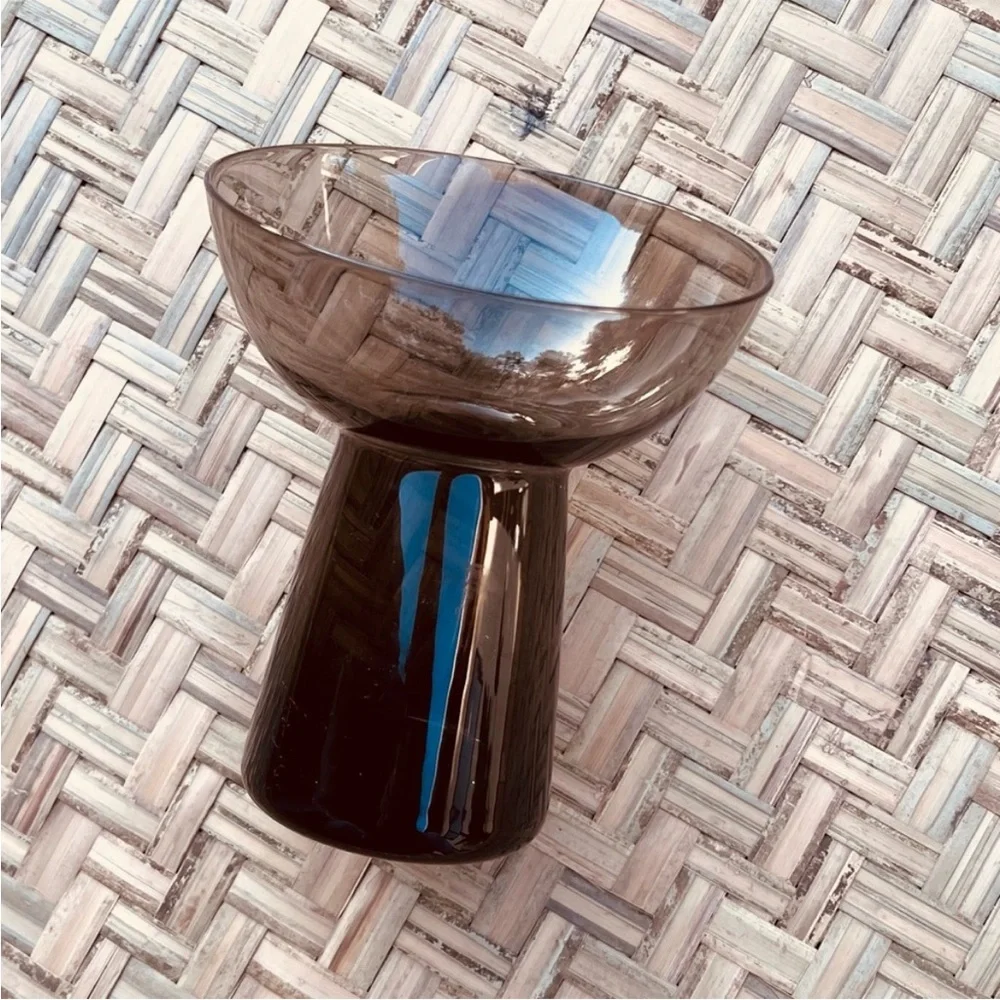 STYLISH MID-CENTURY MODERN SMOKED TINTED‎ GREY GLASS SMALL VASE - 60’S 70’S MCM